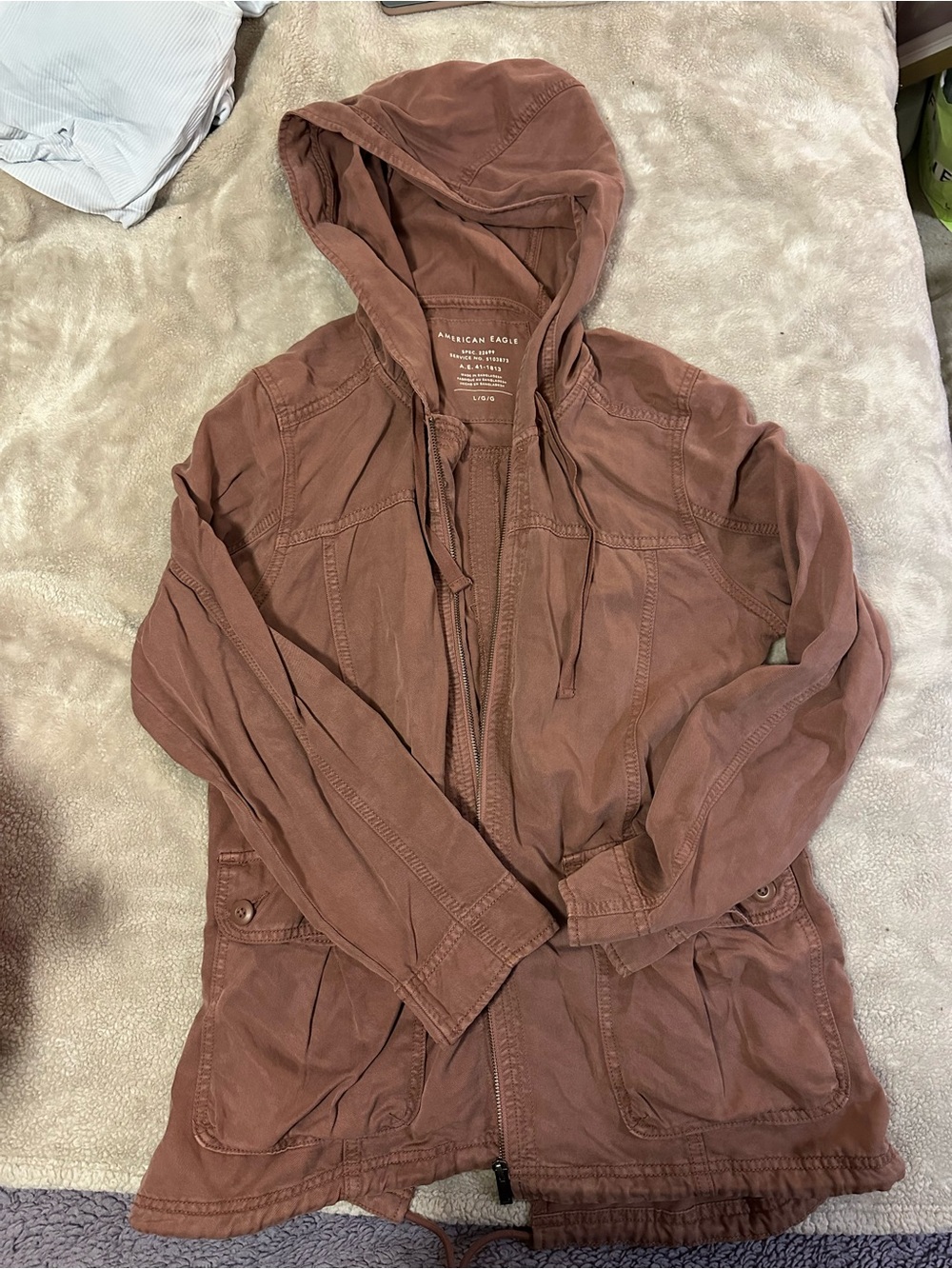 American Eagle Outfitters Hooded Utility Jacket in Dusty Rust